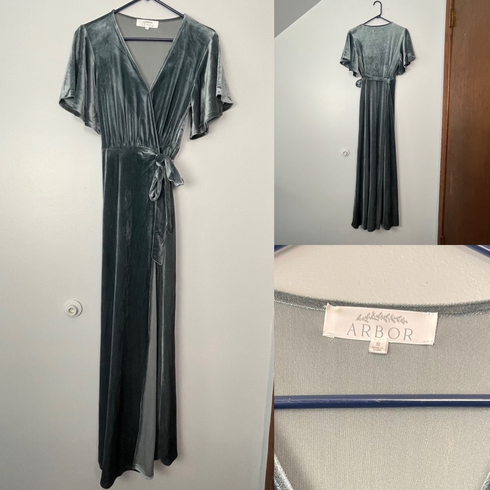 Blue Gray Velvet Dress - Picture 4 of 5